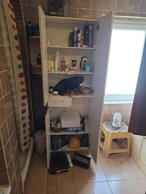 une salle de bains équipée de toilettes, d'un lavabo et d'une douche