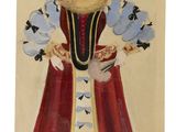 une image représentant un tableau d'une femme vêtue d'une robe rouge et bleue