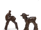 pair of bronze figurines of a deer and a fawn