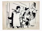 drawing of a man and a woman standing in front of a door