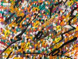 une peinture abstraite recouverte d'une abondance de peinture colorée