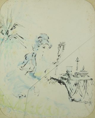 Christian ROBIER. Elégante su psyché. Dessin. Signé en bas à…