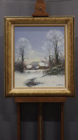 Jean Claude RESCHE (XXème) « La Charrette ». Huile sur toile. Sig...
