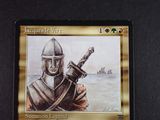 a picture of a card with a drawing of a knight holding a sword