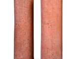 two red vases sitting next to each other on a white surface