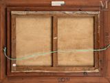 an old picture of a window with a rope hanging from it ' s side