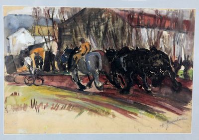 un tableau représentant un homme dans une calèche