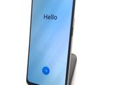 a close up of a cell phone with a hello button on it