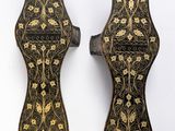 pair of black and gold painted wooden wall sconces