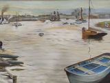 a painting of boats on the water in a harbor