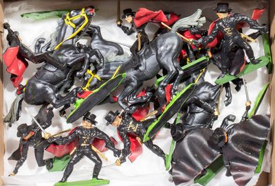 a box full of action figures of men on horseback
