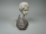 marble bust of a woman with white hair on a white background