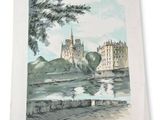 an image of a painting of a castle by a river