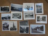 several black and white photos of a table with a bunch of pictures on it