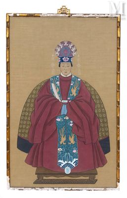 un tableau représentant une femme en robe rouge assise sur une chaise