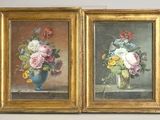 pair of paintings of flowers in a vase on a table