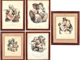 four framed pictures of a family with a child and a dog
