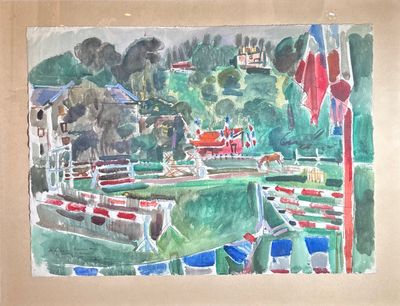 une photo d'une aquarelle représentant un embarcadère
