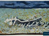 une image représentant un tableau où l'on voit un bateau dans un champ d'herbe