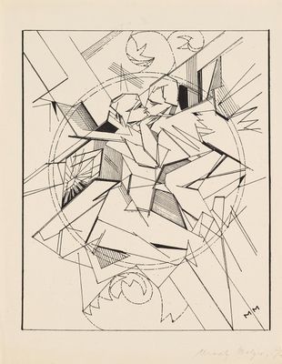 a black and white drawing of a man on a motorcycle