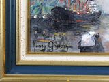 a picture of a painting of a boat on the water