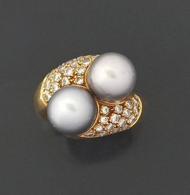 Chic bague en or jaune 18K 750 millièmes de forme double cro…