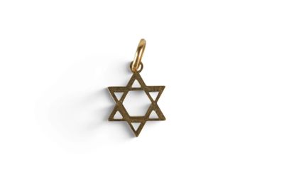 a gold star of david charm on a white background