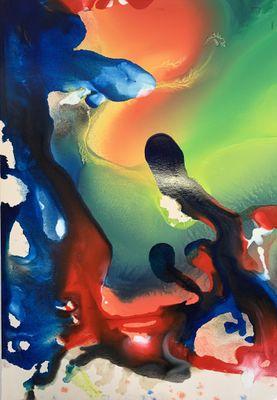 painting of a colorful abstract painting on a white wall