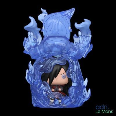 the figurine is made out of plastic and has a blue flame