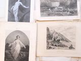 many pictures of a woman standing in front of a pile of books