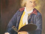 painting of a man holding a brush and a palette in his hand
