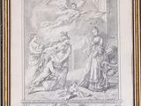 a drawing of a painting of a woman and two men on a ledge