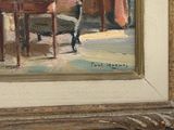 a painting of a man sitting at a table with a dog
