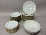 a lot of plates that are stacked on top of each other