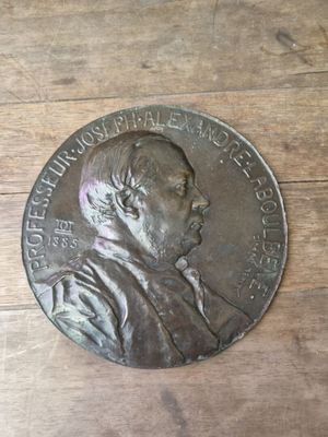 a silver medal with a picture of a man on it