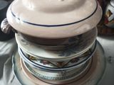 several plates stacked on top of each other on a table