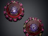 a pair of amethorate and pink tourmaline earrings