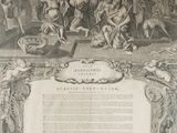 an old book with a picture of a group of people in a room