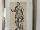 an old drawing of a man holding a sword in his hand