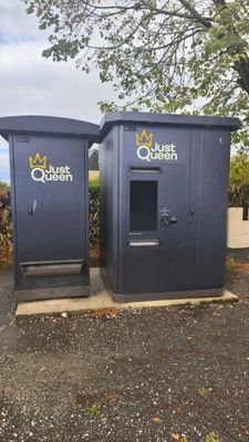 two trash bins sitting next to each other on the side of the road