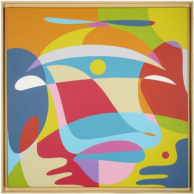 peinture abstraite représentant le visage d'une femme sur un fond coloré