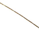 a long gold chain with a gold clasp on a white background