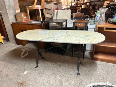 a table that has a marble top on it