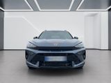 a close up of the front end of a blue car in a white room