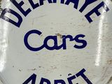 an image of a blue and white sign that says delahye cars aprret