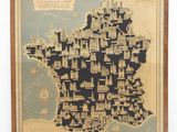 une vieille carte de la France sur laquelle figurent de nombreux bâtiments