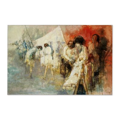 an image of a painting of a group of people on a beach