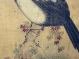 a painting of a bird sitting on a branch of a tree