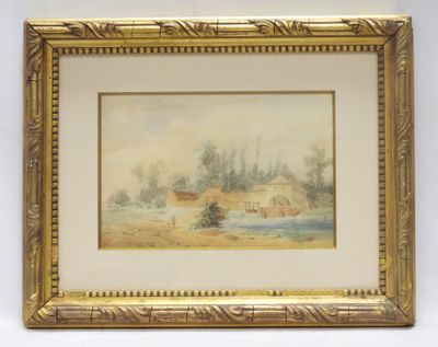 une image d'un tableau représentant une scène de ferme dans un cadre doré