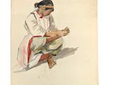 une image représentant un tableau où l'on voit une femme agenouillée par terre